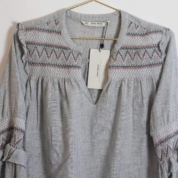 NWOT Zara Gray Embroidered Top - Picture 3 of 10